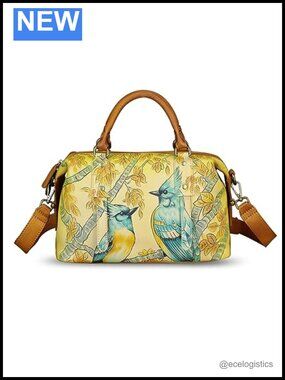 Genuine Leather Hand Painted Satchel Handbag Top Handle 3 Ways Crossbody Tote